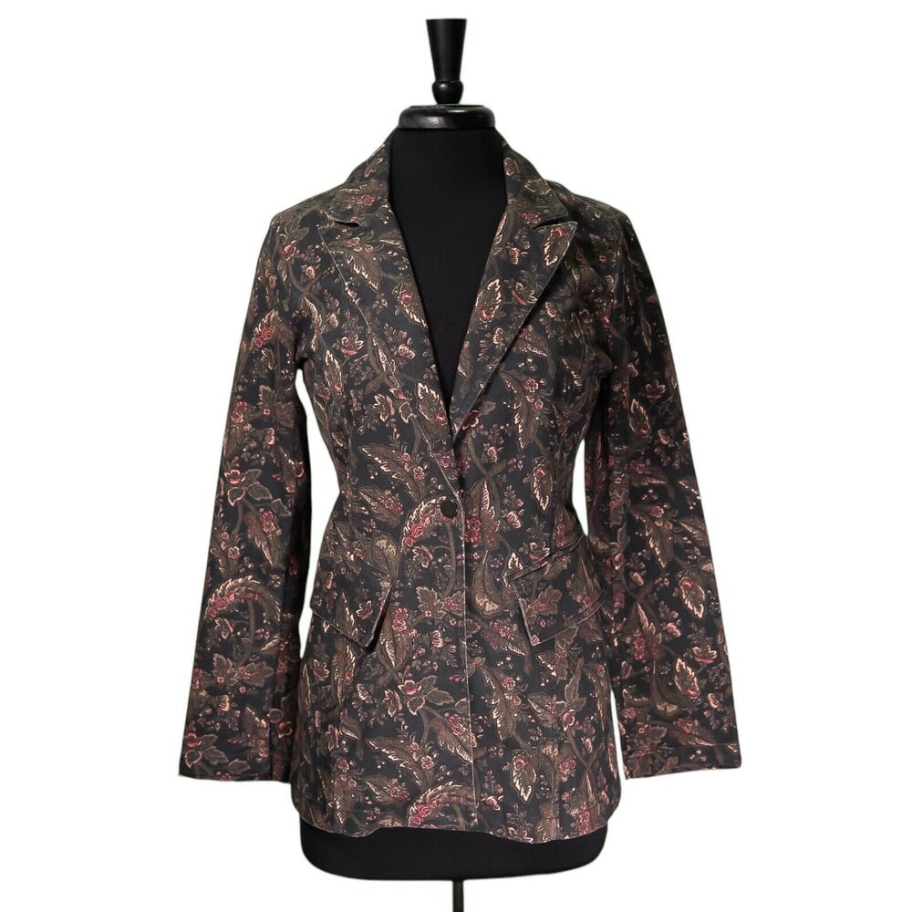 Sam Edelman Women's Margot Blazer Floral Denim One Button Work Suit Jacket S - Picture 1 of 9